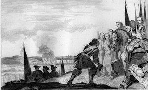 1745年のフォントノイの戦いでのルイ15世（1710-74） - オーストリア継承戦争（1740-1748） - フォントノイの戦いで勝利したザクセンの牧童モーリス（1696-1750）がフランス王ルイ15世（1710-1774）と対面 - 1825年の「ハイ」でのエングレーヴィング。 作： Unknown artist
