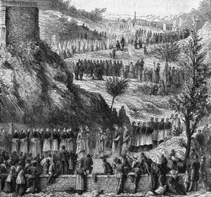 ルルド 1864年：インマヌエルのマリア像の落成式のための洞窟への行列。 作： Unknown artist