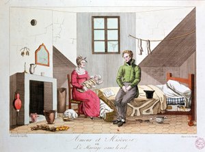 愛と不幸、あるいは地に足のつかない結婚、貧しい家庭、19世紀初頭 作： Unknown artist