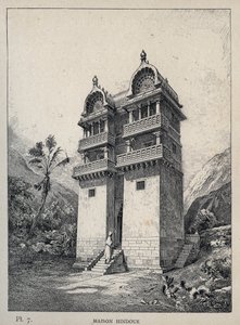 ヒンズー教の家 - 1889年の「1889年万国博覧会における人間の居住に関する歴史」（Charles GARNIER氏著）に掲載されている1889年の刻印。 作： Unknown artist