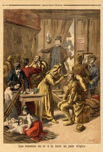 ジンジャーブレッド・フェアのための生活画「金の男たち」の役者の化粧。Le petit journal」16-04-1894に掲載されたエングレーヴィング。セルバのコレクション。