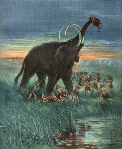 マンモスの狩猟シーン、石器時代