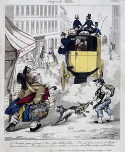 オムニバスを逃した男のプレス機。1840年頃に作られた漫画 作： Unknown artist