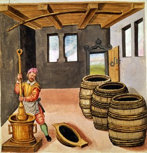 黒い粉の製造-16世紀の「Manuale di pirotechnia, armeria e fortificazioni」に記載されている。 作： Unknown artist