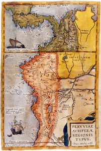 コロンビアとペルーの地図。1590.