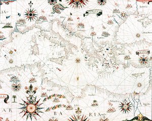 地中海と海岸線の地図（カステリーニのポルトゥランの詳細 作： Unknown artist