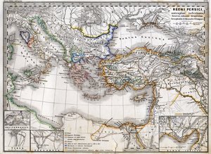 アレクサンダー大王の時代のペルシャ帝国の地図。1865年のアトラス。 作： Unknown artist
