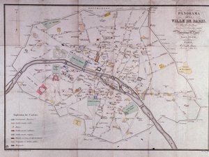 1840年のパリの街の地図。 作： Unknown artist