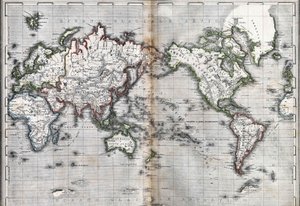 世界の地図。イタリア。19世紀中頃のエングレーヴィングです。 作： Unknown artist