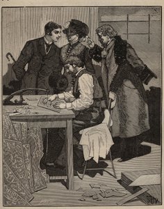 寄せ木細工：寄せ木細工には作品がある。Adolphe BITARDの "Les arts et metiers illustres "に掲載された1885年のエングレービング。 作： Unknown artist