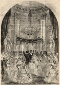 アルフォンス・ド・ロートシルト男爵(1827-1905)とレオノーラ・ド・ロートシルト(1837-1911)の結婚。メアリーは床に飲み物を投げることを覚えた。"broken glass "と呼ばれるユダヤ人の結婚の最終段階である。3月の「イラストレイテッド・ロンドン・ニュース」に掲載された図版 作： Unknown artist
