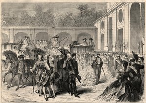 スペインのマリー・イザベル（マリー・イザベル）王女（イザベル・デ・ボルボン・イ・ボルボン）（1851-1931）とアグリジェント（ギルジェンティ）伯爵ガエタン・ド・ブルボン・シシリア（1846-1871）の結婚：アトーチャの王立大聖堂への行列の到着。