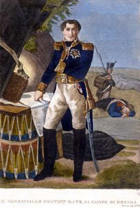 1813年のドレスデンの戦いでのローラン・マルキ・ド・グヴィオン・サン・シル元帥（1764～1830） エングレーヴィング 19世紀 作： Unknown artist