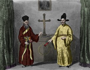 マッテオ・リッチと改宗者ポール・リー - イタリアのイエズス会士マッテオ・リッチ（1552-1610）（左）と中国でキリスト教信仰を広めた偉大な人物ポール・リーの肖像