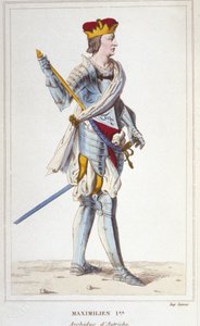 マキシミリアン1世（ハスブルク家）。オーストリア大公、ローマ王、ゲルマン皇帝（1459年～1519年）。1830年に描かれた版画
