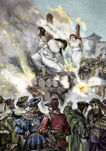 中世の異端審問: フランスの都市での魔女の焼き討ち 作： Unknown artist
