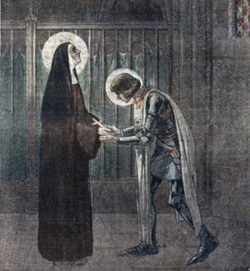 ムーランでのジャンヌ・ダルク（1412-1431）とコレット・ド・コルビ（1381-1447）の出会い 作： Unknown Artist