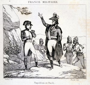 ナポレオン・ボナパルトとコルシカ島の愛国者パスカル・パオリ（1725-1807）の出会い。19世紀のエングレーヴィング。 作： Unknown artist