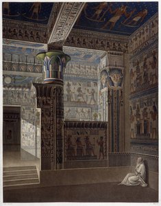 メムノニウム・テーベ、pl 37：西の神殿のカラフルな内部透視図-「Egyptian Antiquites」、sd.19世紀 作： Unknown artist