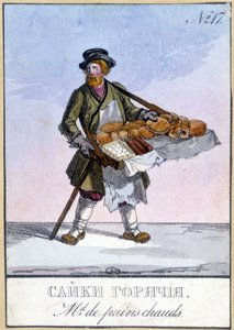 19世紀のロシアで、熱々のパンを売る商人。 作： Unknown artist