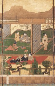 メリーメイキング（紙にインク、色、金箔）