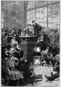 トゥーロンで流行したコレラの対策：パリ、リヨン駅の消毒室。Le Monde Illustre "に掲載された版画。 作： Unknown artist