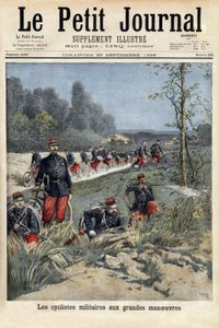 大演習での軍用自転車乗り。1896年9月20日の「Le petit journal」に掲載された版画。セルバのコレクション。 作： Unknown artist