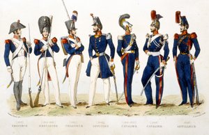 軍服：猟師（1815年）、擲弾兵（1815年～1830年）、猟師（1830年）、士官（1848年）、騎手（1815年～1830年）、騎手（1848年）、砲手（1848年） - "Fasttes de Gardes nationales de France "にて。