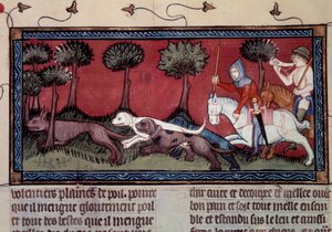 キツネ狩りのミニチュア（手稿fr.1297年 アンリ・ド・フェリエール作「モドゥス王とレシオ王妃の書」（14世紀