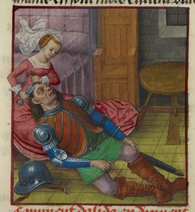 Miniatura de Dalila cortando o cabelo de Sansão de 