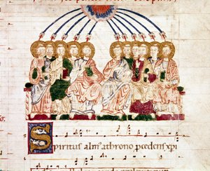 漸進的アンチフォナリー（トロペア）のミニチュア・ペンテコート（ms.65） 12世紀 プレザンス、ビブリオテカ・カピトラレ 作： Unknown artist