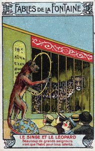 ジャン・ド・ラ・フォンテーヌ（1621-95）の寓話「猿と豹」-19世紀末のコロリトグラフ 個人蔵 作： Unknown artist