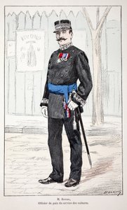 ルディルさん、カーサービスのピースオフィサー。アルフレッド・レイ(1864-)とローがセーヌ川警部のルイ・ルピーヌ(1846-1933)の後援で出版した本「平和の戦士たちの歴史」の挿絵のためのカラー・エッチング。