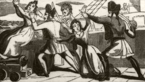 海賊に命乞いをするグラス夫人とその娘」1836年頃 作： Unknown artist