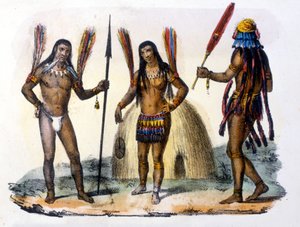 エクアドルのムンドルクとジバロス・インディアン。1846-48年のエングレーヴィング。 作： Unknown artist