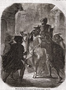 オルレアン公ルイ1世（1372年～1407年）の殺人事件、ジャン・サンス・ププールによる旧テンプル通りでの殺人事件 - L.-P. 「Histoire de France」よりアンケティル 作： Unknown artist