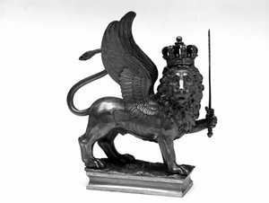 ナポレオン戦争：ロシア遠征で使用されたヴェネツィアの獅子が描かれた旗を持つステム。1812.ミラノ リソルジメント博物館 作： Unknown artist