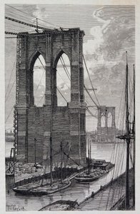 ニューヨークでの建設中のブルックリン橋の杭-『世界旅行』1881年2学期号掲載 作： Unknown artist