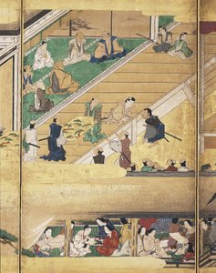 能：船弁慶（紙本、墨、色、金、六曲屏風）