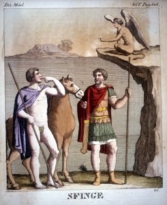オイディプスとスフィンクス - "Dizionario mitologico "の中で、19世紀の彫刻、ミラノのBibl.di Breraにある。 作： Unknown artist