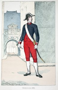 オフィサー・オブ・ピース（1802年）。アルフレッド・レイ(1864-?)とルイ・フェロン(1862-?)がセーヌ川の警察官だったルイ・ルピーヌ(1846-1933)の後援で出版した本「平和の戦士たちの歴史」の挿絵のためのカラーエッチング。 作： Unknown artist