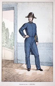 平和担当官（1841年～1848年）。アルフレッド・レイ(1864-?)とルイ・フェロン(1862-?)がセーヌ川の警察官だったルイ・ルピーヌ(1846-1933)の後援で出版した本「平和の戦士たちの歴史」の挿絵のためのカラー・エッチング。 作： Unknown artist