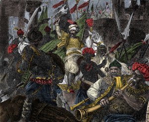1453年5月29日、オスマン帝国のスルタン、ムハンマド2世によるコンスタンティノープルの襲撃 - コンスタンティノープルの占領：オスマン帝国のスルタン、メフメト2世（征服者メフメト2世またはムハンマド2世ファティ）（1430-1481）の軍隊が、コンスタンティノープルの街を1. 作： Unknown artist