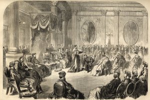 聖パトリック騎士団 - 最も名誉ある聖パトリック騎士団 - 19日にアイルランドのダブリンで行われた聖パトリック騎士団の騎士の叙任式 - 1866年のエングレーヴィング 作： Unknown artist