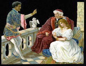 オセロ、デズデモーネ、イアーゴ......シェイクスピアの『オセロあるいはヴェニスのムーア人』（1604年）に登場する人物。19世紀のクロモリトグラフィー。" 作： Unknown artist