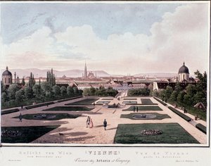 オーストリア、ベルヴェデーレからのウィーンの眺め。1830年のエングレーヴィング 個人蔵