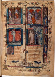 ギヨーム・ド・ロリス (1200-1238 年頃) とジャン・ド・メン (メウン) (1240-1305) による写本「バラのロマン」の照明付きページ 1353 年頃 スイス ビブリオテーク・ド・ジュネーブ