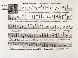 WillaertのBeati quorum psalm XIIIの譜面のページ（1538年 作： Unknown artist