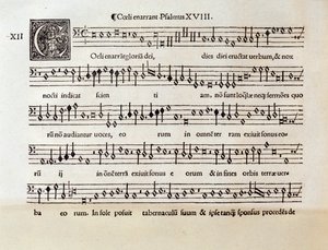 WillaertによるCoeli enarrant psalm XVIIIの楽譜のページ(1538年)
