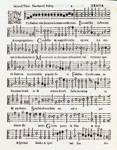 コスタンゾ・ポルタがパレストリーナに捧げた詩篇「Confitebor tibi dominine」の楽譜のページ。 作： Unknown artist